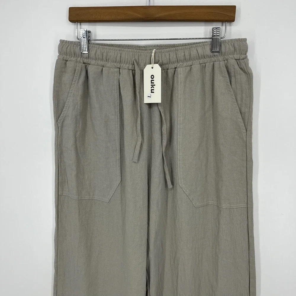 Ouku‎ Pants Men's Size L Gray Cotton Straight Leg 100% Cotton Relaxed New NWT